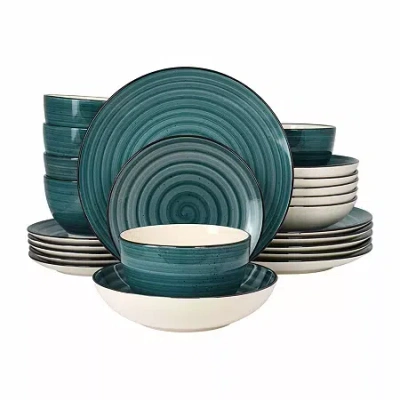 Elama Gia 24 Piece Round Stoneware Dinnerware Set In Green