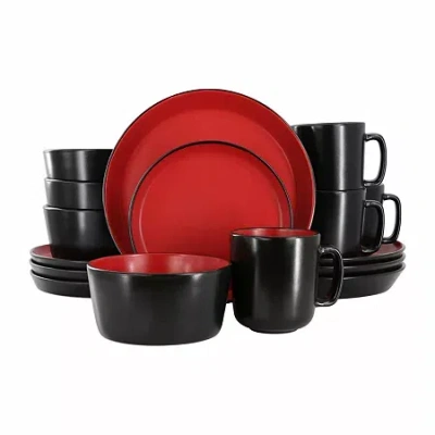 Elama Bacarra 16 Piece Stoneware Dinnerware Set In Red