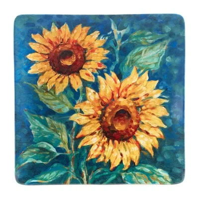 Certified International Golden Sunflowers Serving Platter In Blue