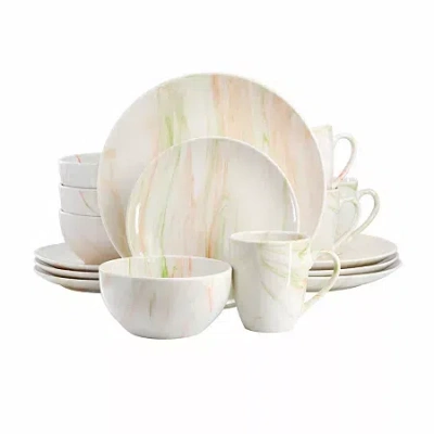Elama Fine Marble 16-pc. Porcelain Dinnerware Set In Orange