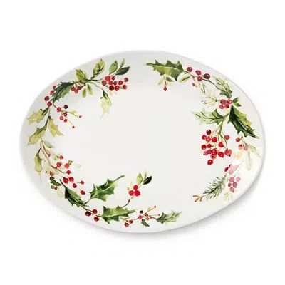 Certified International Holly And Vines Stoneware Serving Platter In White