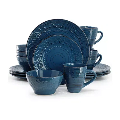 Elama Malibu Sea Glass Db 16-pc. Stoneware Dinnerware Set In Blue