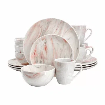 Elama Fine Marble 16-pc. Porcelain Dinnerware Set In Red