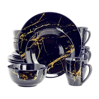 Elama Fine Marble 16 Pc Dark Blue 16-pc. Ceramic Dinnerware Set In Blue