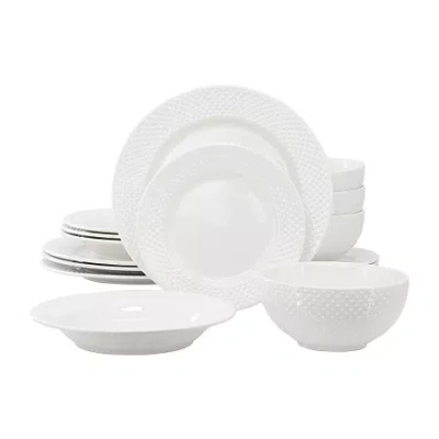Elama Kim 16 Piece 16-pc. Porcelain Dinnerware Set In White