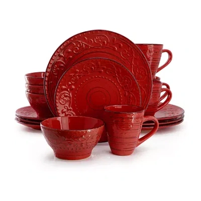 Elama Malibu Ocean Bloom 16-pc. Stoneware Dinnerware Set In Red