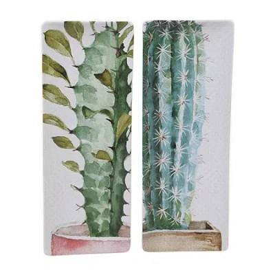 Certified International Cactus Verde Set 2 Rectangular 16" X 6" Serving Platter In Green