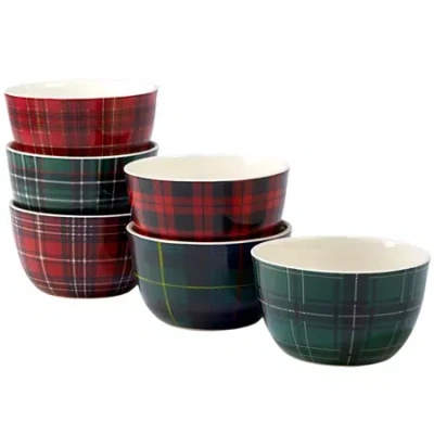 Certified International Christmas Plaid 6-pc. Ceramic Ice Cream Bowl In Multi