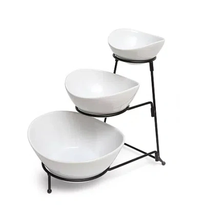 Gibson Elite Gracious Dining 3 Tier Bowl Server Set With Metal Stand In White