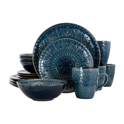 Elama Deep Sea Mozaic 16 Piece Luxurious Stoneware Dinnerware With Complete Setting For 4 In Blue