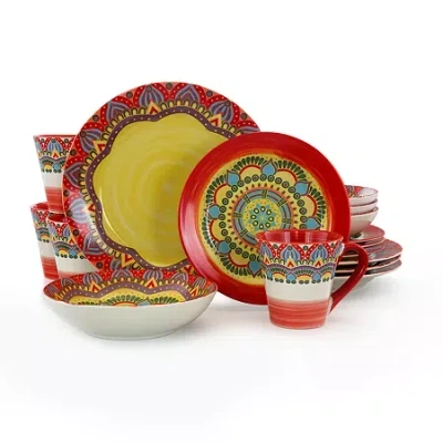 Elama Zen Red Mozaik 16-pc. Stoneware Dinnerware Set In Multi