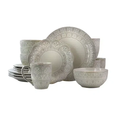 Elama White Lace 16-pc. Stoneware Dinnerware Set In Brown