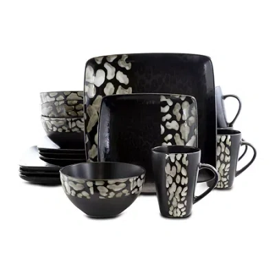 Elama Savannah 16 Piece Stoneware Dinnerware Set In Black