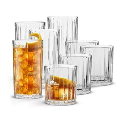 Joyjolt Alina Ribbed 8-pc. Glass Drinkware Set In Transparent