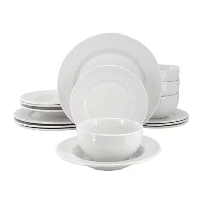 Elama Soyer 16 Piece Textu Design Double Bowl Porcelain Dinnerware Set In White