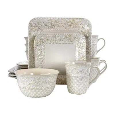 Elama Ivory Lotus 16-pc. Stoneware Dinnerware Set In Neutral
