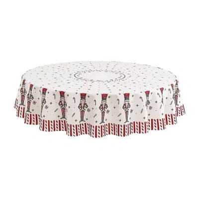 Avanti Nutcracker Candy Holiday Round Tablecloth In White