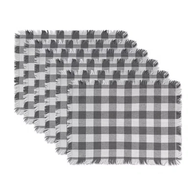 Design Imports Gray Heavyweight Check Fringed 6-pc. Table Linen Set In Gray
