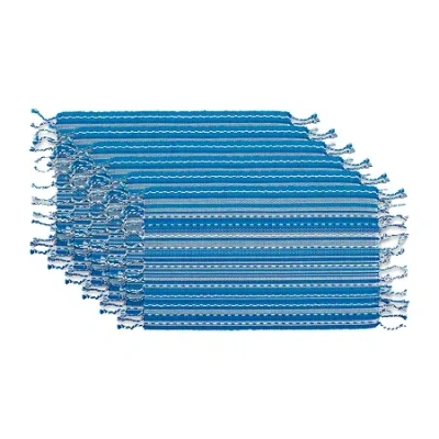 Design Imports Blue Tonal Stripe With Fringe 6-pc. Table Linen Set In Blue