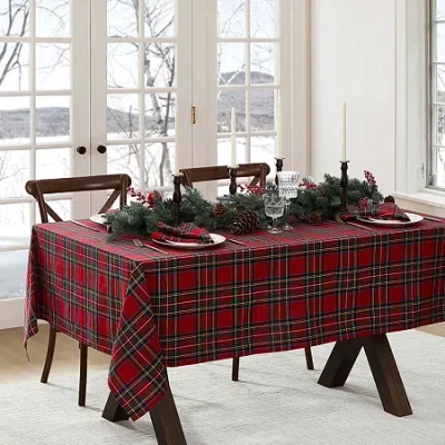 Elrene Home Fashions Stowe Tartan Holiday Plaid Rectangle Tablecloth In Red