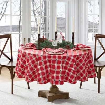 Elrene Home Fashions Sherwood Tree Dobby Cotton Oval/round Tablecloths In Red