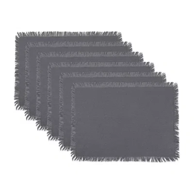 Design Imports Solid Gray Heavyweight Fringed 6-pc. Table Linen Set In Gray