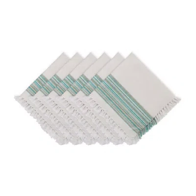 Design Imports Teal Blue Striped Fringed 6-pc. Napkins In Blue