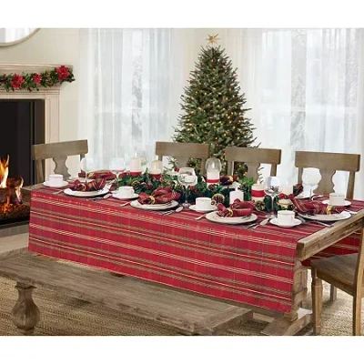 Elrene Home Fashions Shimmering Plaid Tablecloth In Red