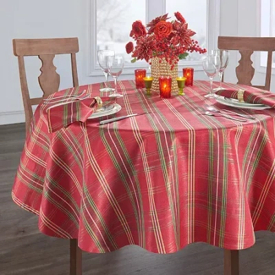 Elrene Home Fashions Shimmering Plaid Tablecloth In Red