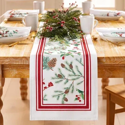 Elrene Home Fashions Winter Holiday Berry Fabric Table Runner In White