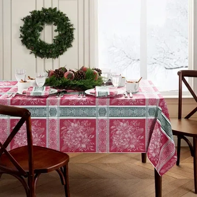 Elrene Home Fashions Poinsettia Plaid Jacquard Rectangle Tablecloth In Red