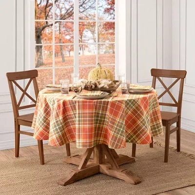 Elrene Home Fashions Hawley Plaid Harvest Cotton Round Tablecloth In Orange