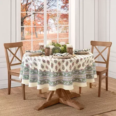 Elrene Home Fashions Nomad Harvest Block Print Round/oval Tablecloth In Green