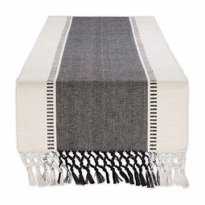 Design Imports Black Dobby Stripe Ribbed Table Runner In Black