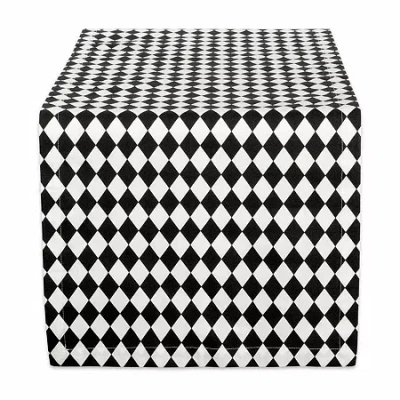 Design Imports Black And Cream Harlequin Print Table Runner In Black