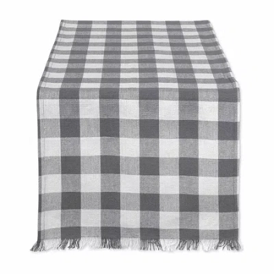 Design Imports Gray Heavyweight Check Fringed Table Runner In Gray