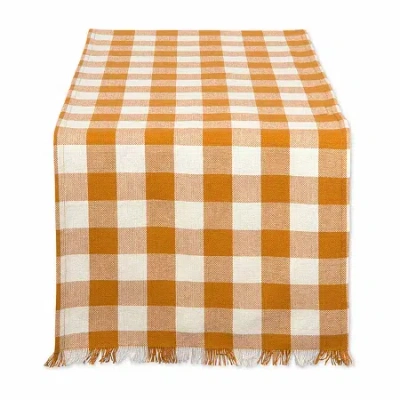 Design Imports Pumpkin Spice Heavyweight Check Fringed Table Runner In Orange