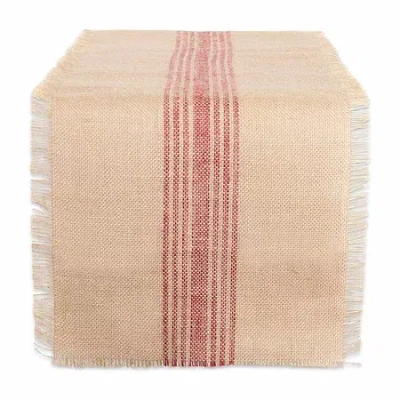 Design Imports Barn Red Middle Stripe Burlap Table Runner In Red