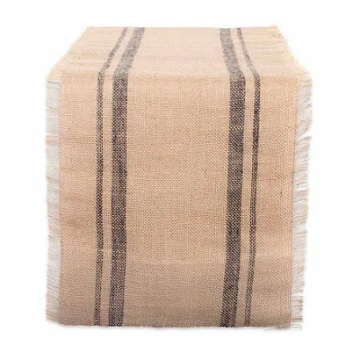 Design Imports Mineral Double Border Burlap Table Runner In Gray