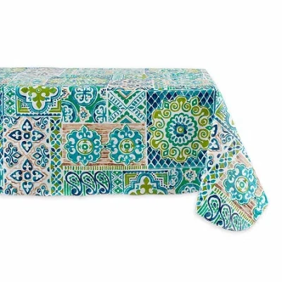 Design Imports Spanish Tile Vinyl Tablecloths In Blue