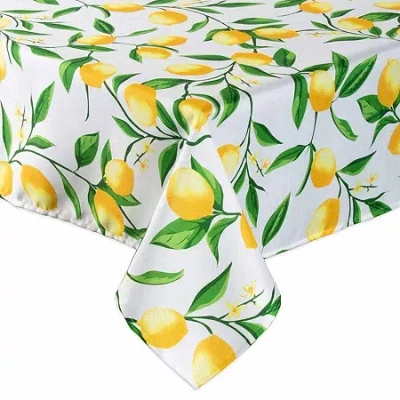 Design Imports Lemon Bliss Print Outdoor With Zipper Tablecloth In White