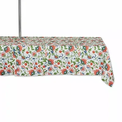 Design Imports Garden Floral Print Outdoor With Zipper Tablecloth In Sand