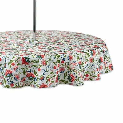 Design Imports Garden Floral Print Outdoor With Zipper Tablecloth In Sand