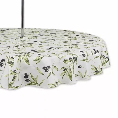 Design Imports Olives Print Outdoor With Zipper Tablecloth In Green