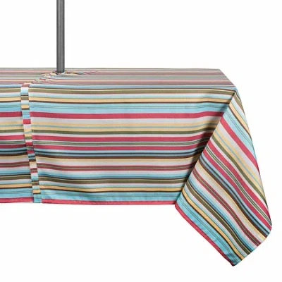 Design Imports Summer Stripe Outdoor With Zipper Tablecloth In Sand