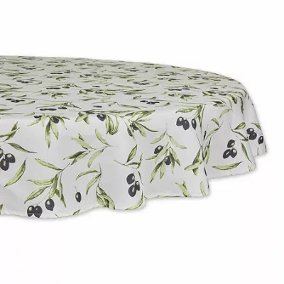 Design Imports Olives Print Outdoor Tablecloth In White