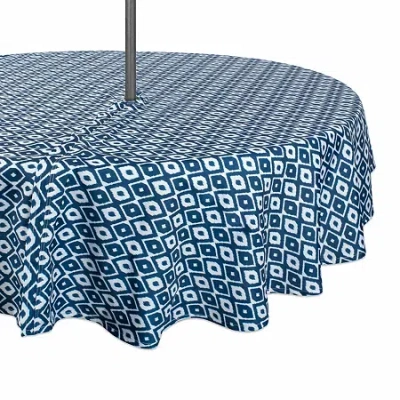 Design Imports Blue Ikat Outdoor With Zipper Tablecloth In Blue