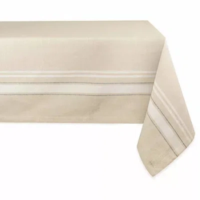 Design Imports White French Stripe Tablecloth In Sand