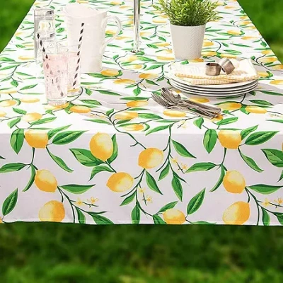 Design Imports Lemon Bliss Print Outdoor With Zipper Tablecloth In White