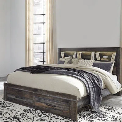 Signature Design By Ashley Drystan Bookcase Bed With 2 Storage Drawers In Brown